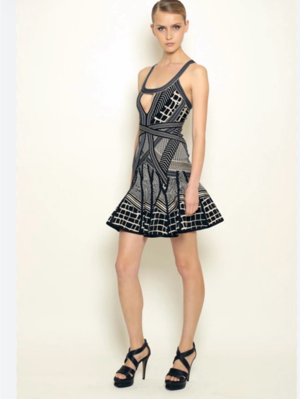 Nwt $2500 Authentic Herve Leger Resort 2011 Runway Bandage Dress Black Comb sz s